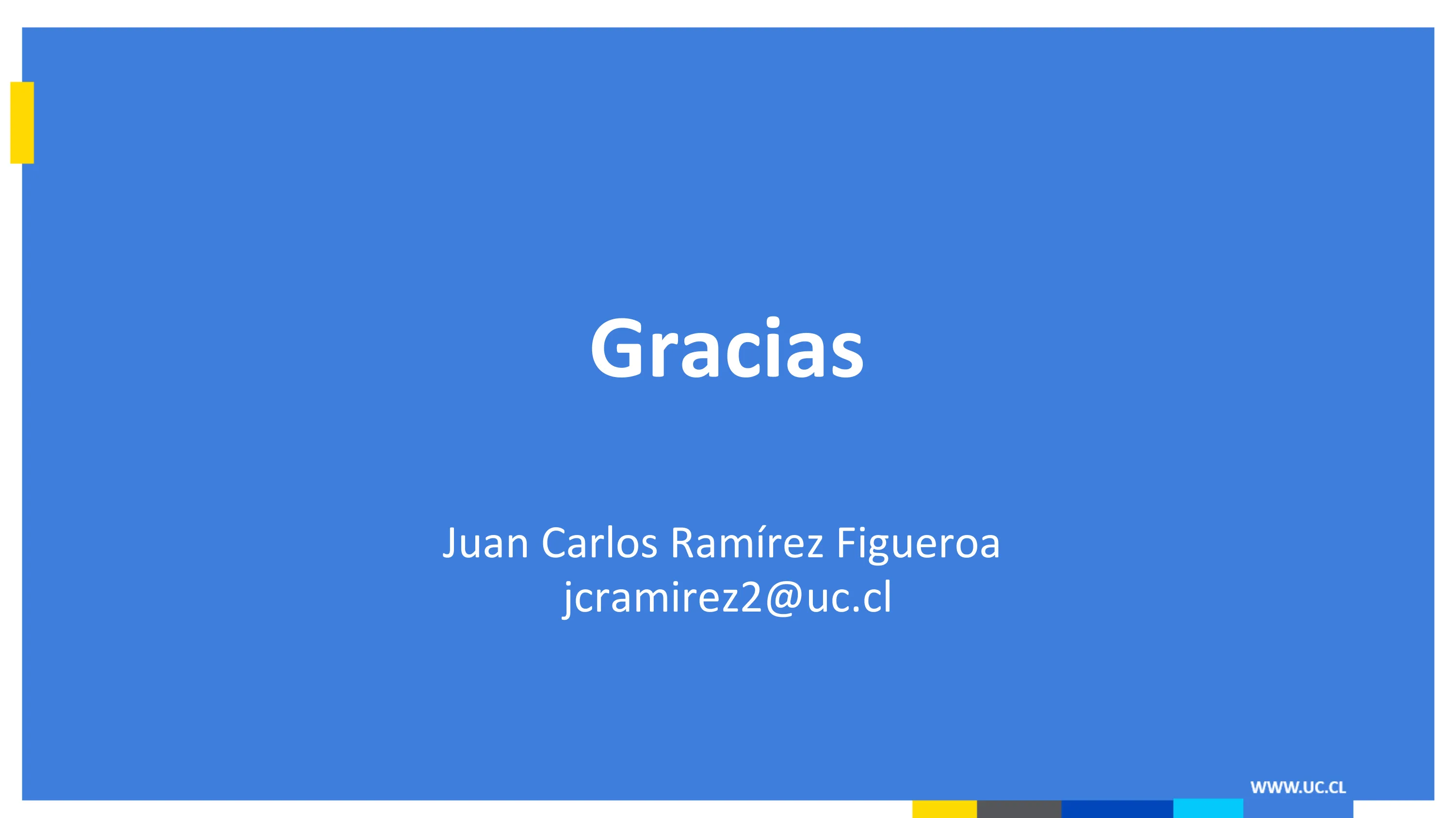 Diapositiva final de agradecimientos con datos de contacto